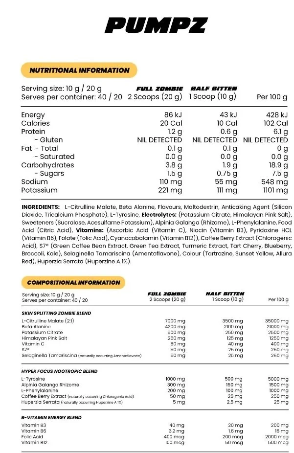 Zombie Labs PUMPZ NonStim Pre Workout Sporty's Warehouse